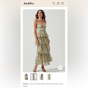 Maxi Cami Floral Backless Tiered Hem Maxi Dress Green Large Layered